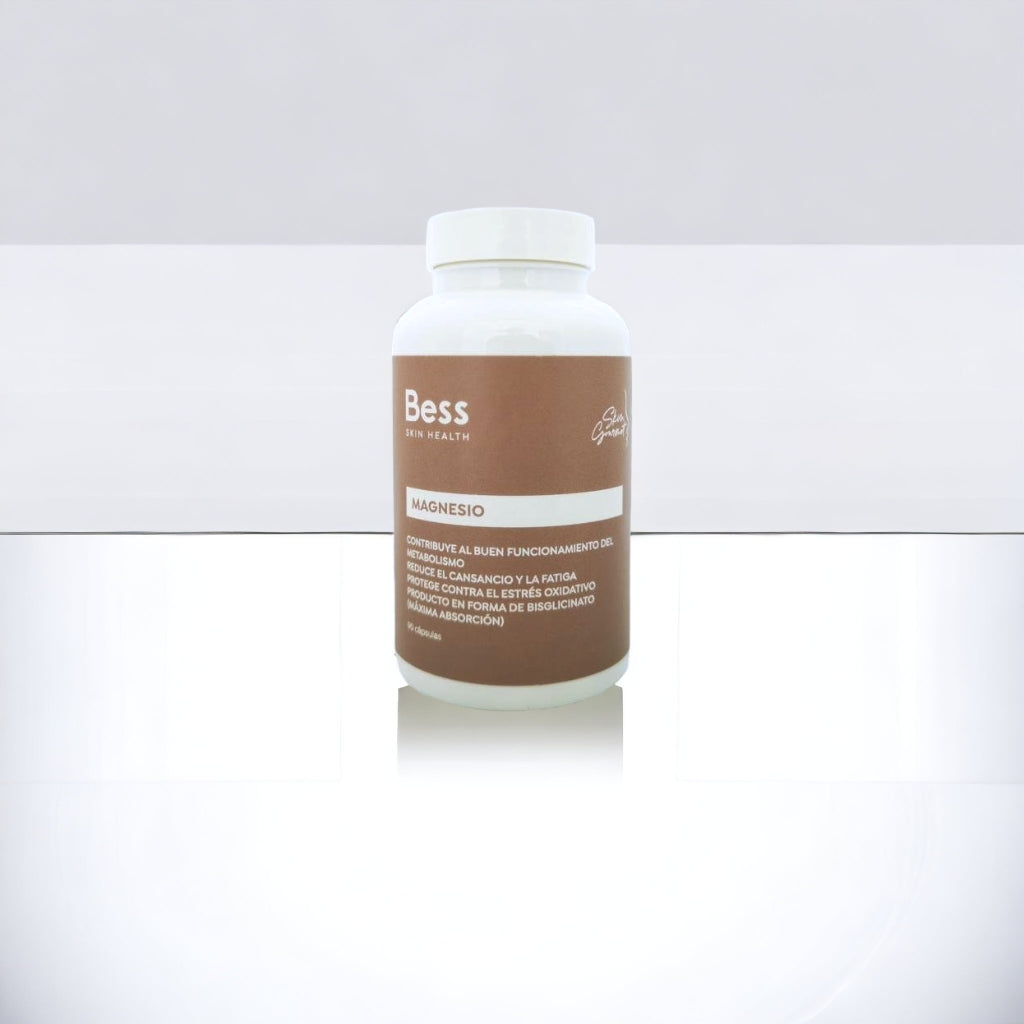Complemento nutricosmética con bisglicinato de magnesio que contribuye al buen funcionamiento del metabolismo. Reduce el cansancio y l a fatiga y protege contra el estrés oxidativo. Máxima absorción