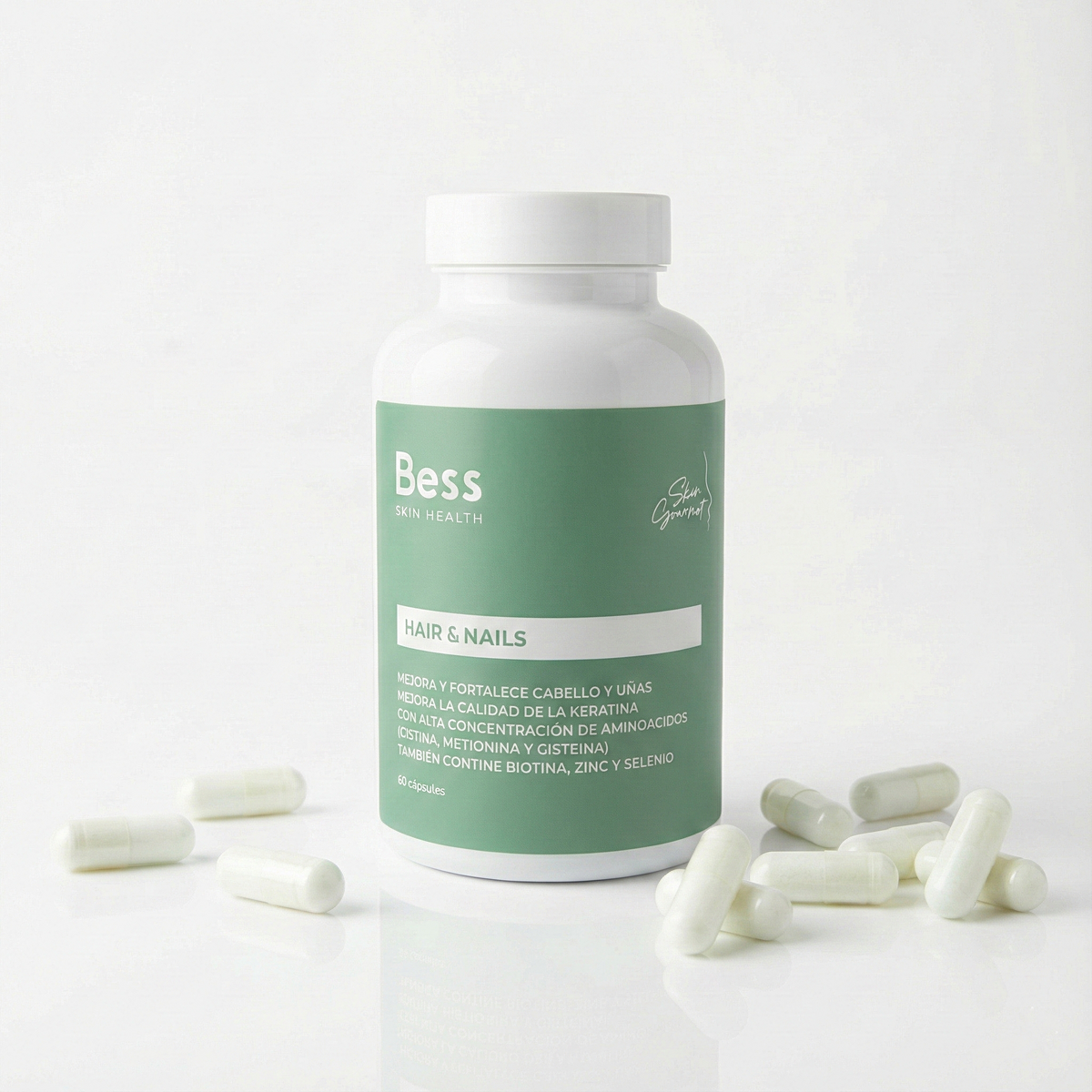 Complemento alimenticio que mejora y fortalece el cabello y uñas. Mejora la calidad de la keratina. Alta concentración de aminoácidos, vitaminas y minerales. Efectividad científica
