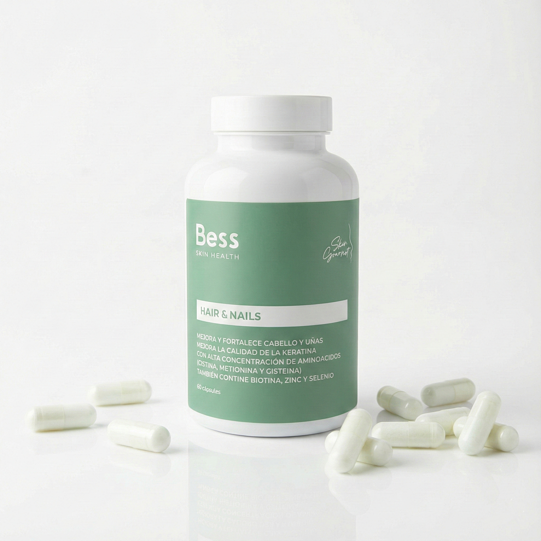 Complemento alimenticio que mejora y fortalece el cabello y uñas. Mejora la calidad de la keratina. Alta concentración de aminoácidos, vitaminas y minerales. Efectividad científica