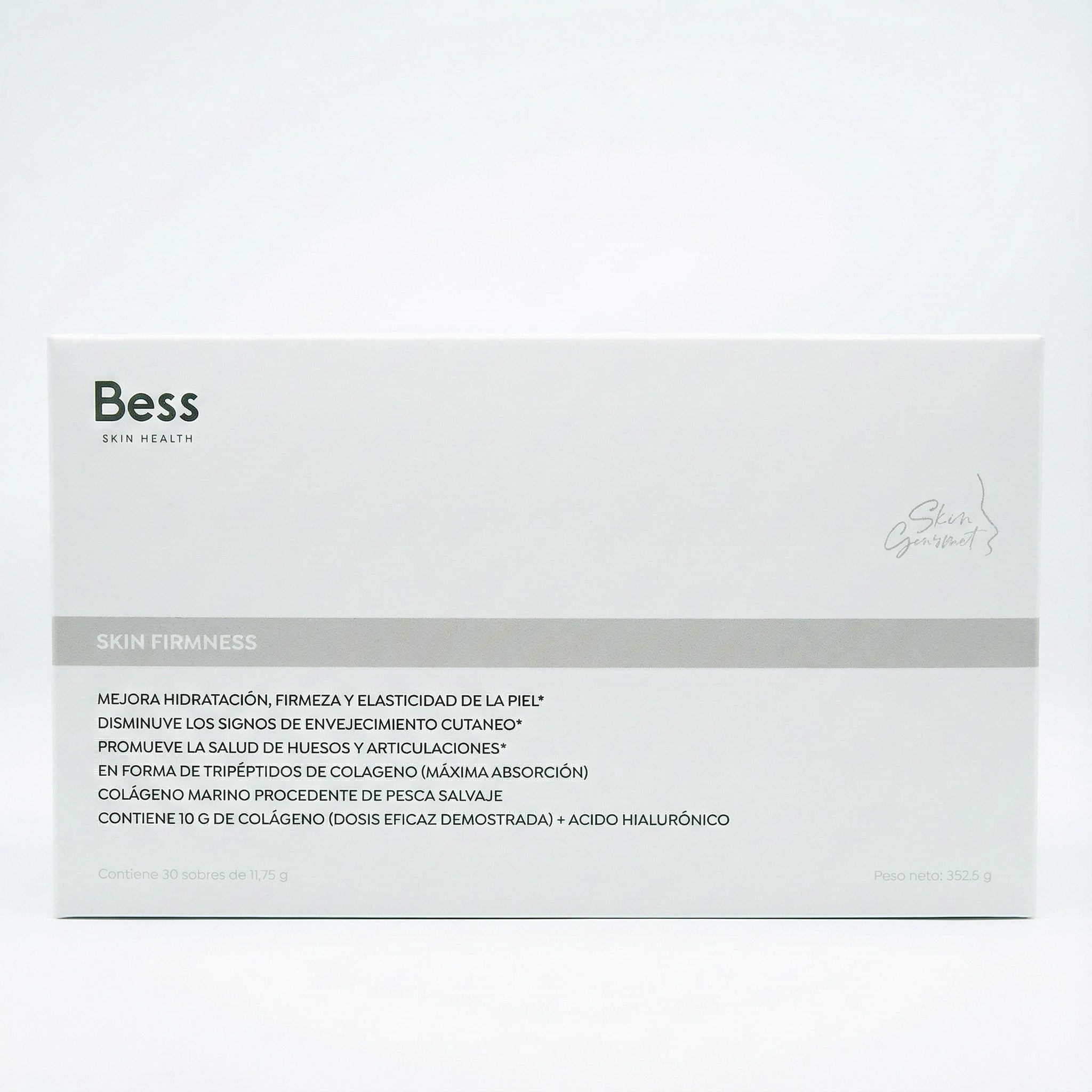 Complemento alimenticio a base de 10g tripeptidos de colágeno marino procedente de pesca salvaje. Dosis eficaz para mejorar la hidratación, firmeza y elasticidad de la piel. Disminuye signos de envejecimiento cutáneo y promueve la salud de huesos y articulaciones