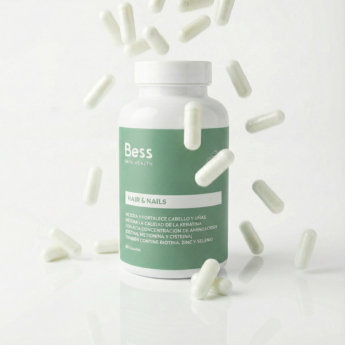Complemento alimenticio que mejora y fortalece el cabello y uñas. Mejora la calidad de la keratina. Alta concentración de aminoácidos, vitaminas y minerales. Efectividad científica