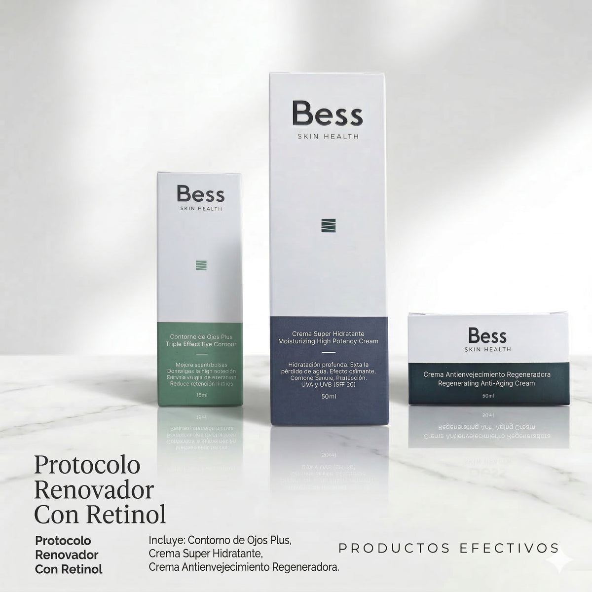 Transforma tu piel con nuestro protocolo renovador de 3 pasos a base de retinol, diseñado para alisar, iluminar y rejuvenecer visiblemente.
